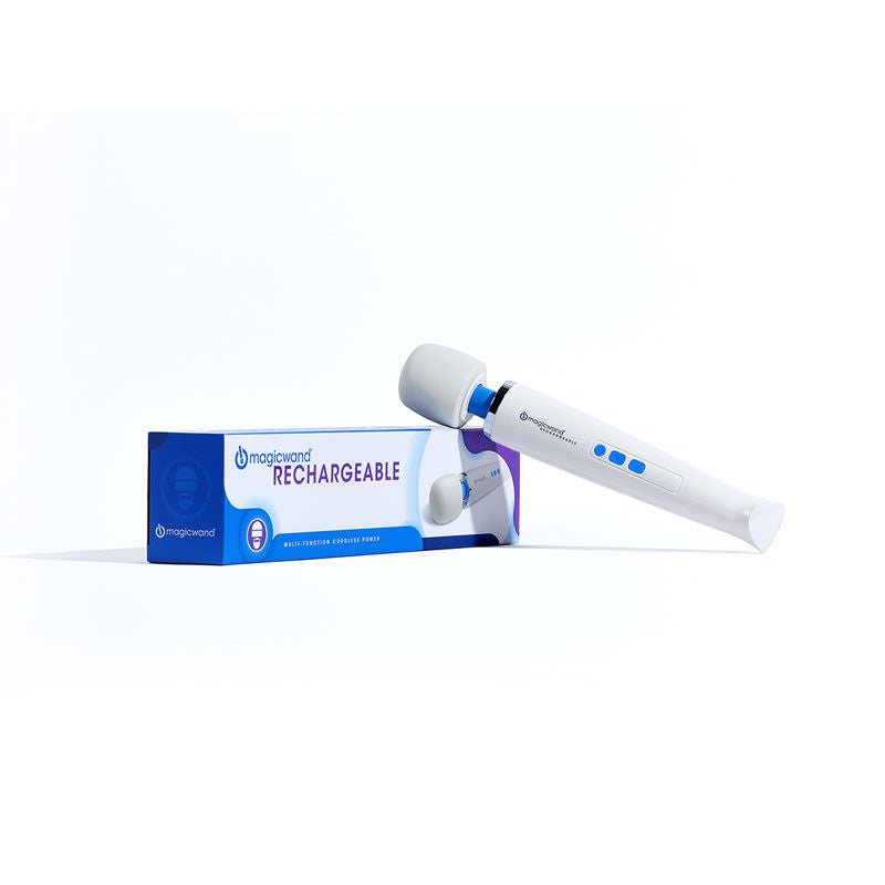 Magic wand rechargeable - vibrating wand - Product side view and box side view | Flirtybay.com.au